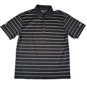 Nike Golf Shirt Mens L Dri-FIT Striped Polo Black Athletic Sport Performance